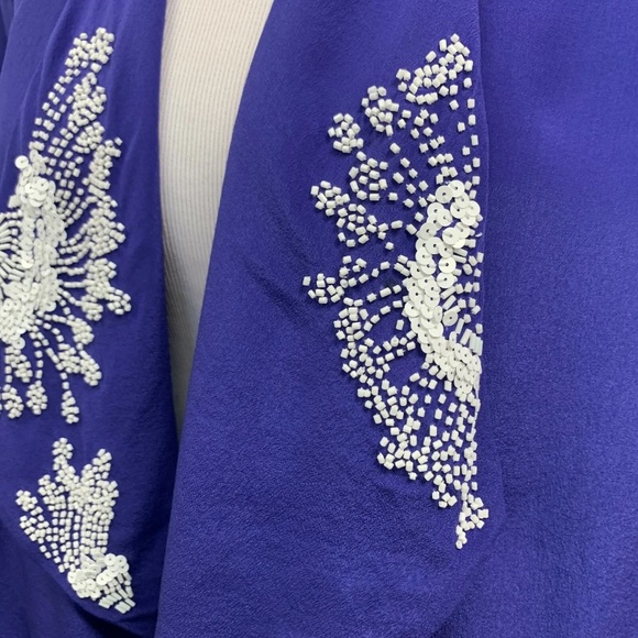 Leifsdottir by Anthropologie Purple 100% Silk Beaded Blazer Size Small - Picture 5 of 14